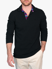 Kugawana Charcoal Long Sleeve Polo Shirt with Kenyan Kikoy Detailing