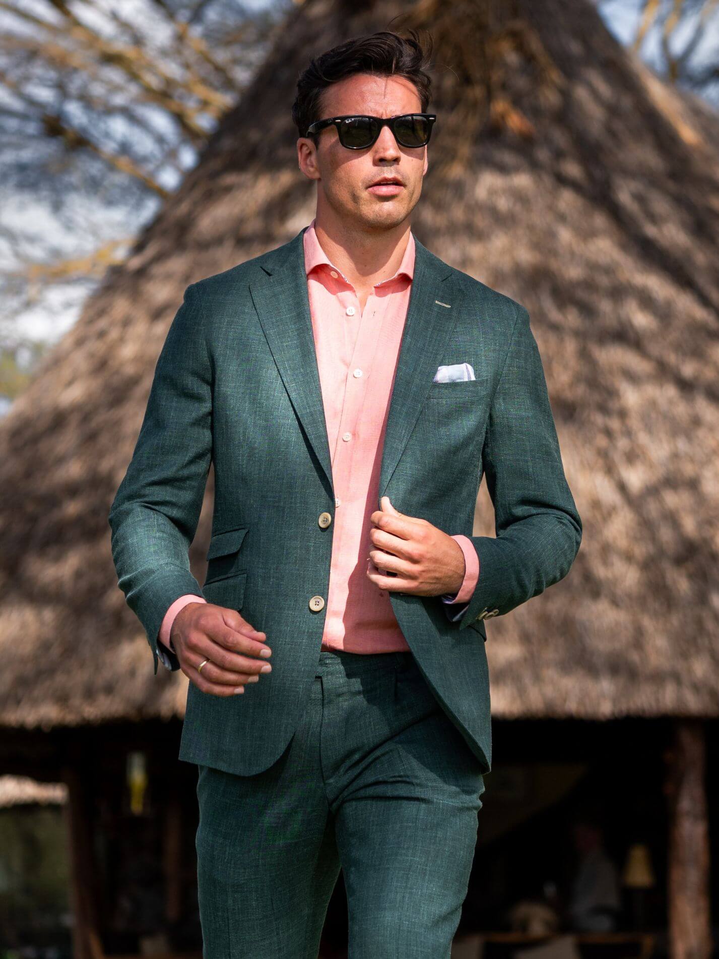 Forest Green Linen Blend Suit Jacket 
