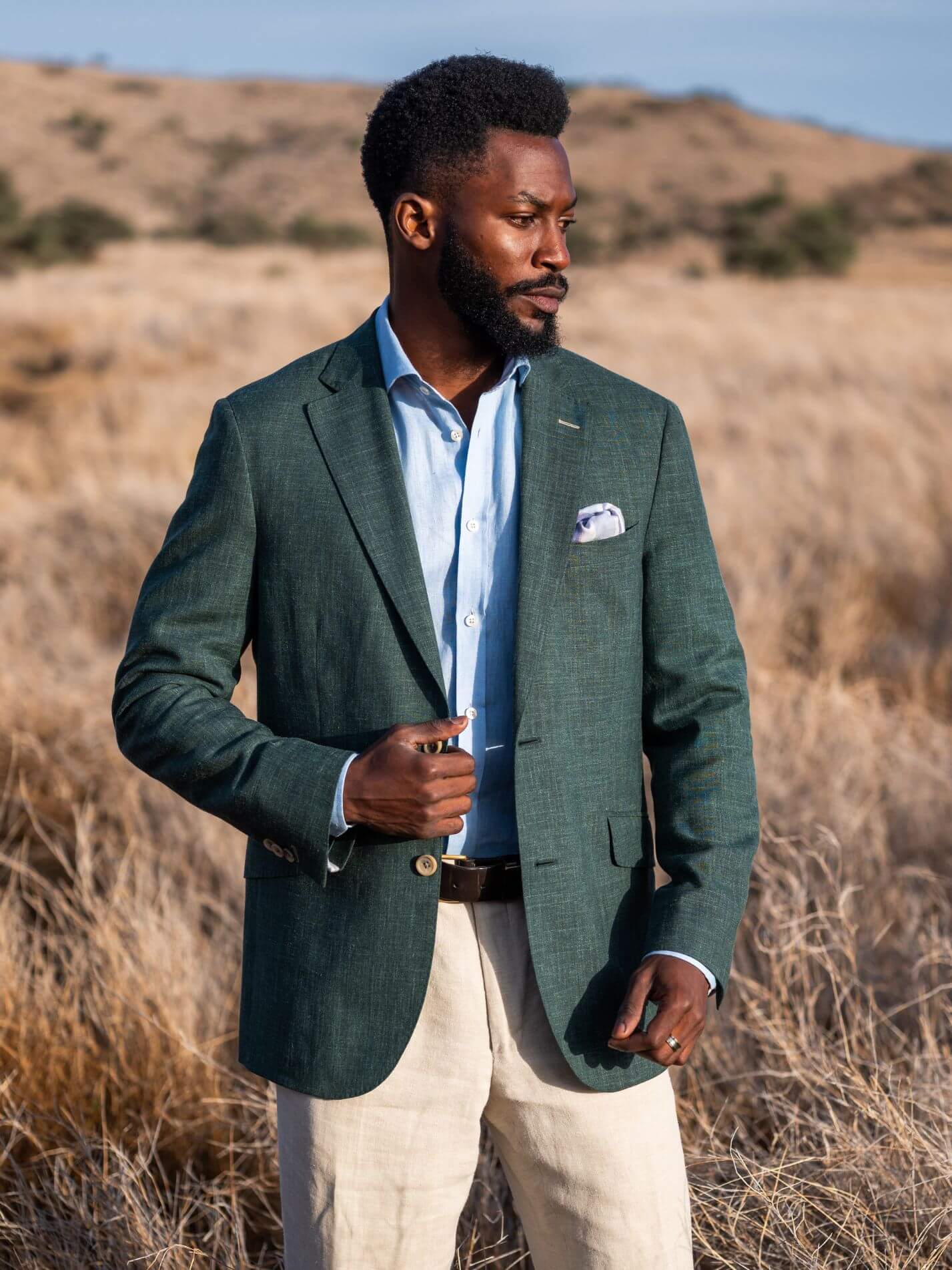 Men's Linen Blend Blazer | Green Blazer for Men