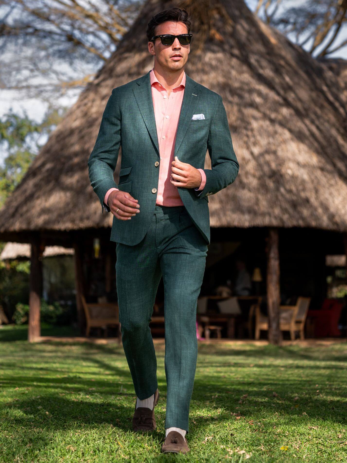 Men's Green Linen Blend Suit Trousers | Koy Clothing Men's Green Linen Blend Suit Trousers | Koy Clothing