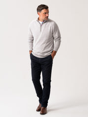 Wool & Cashmere blend Grey Quarter Zip Jumper with African fabric detail 