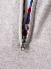 Wool & Cashmere blend Grey Quarter Zip Jumper with African fabric detail 