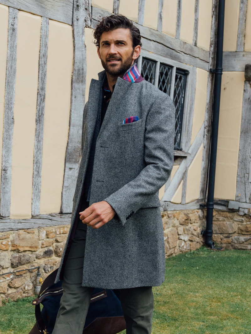Charcoal Herringbone Overcoat