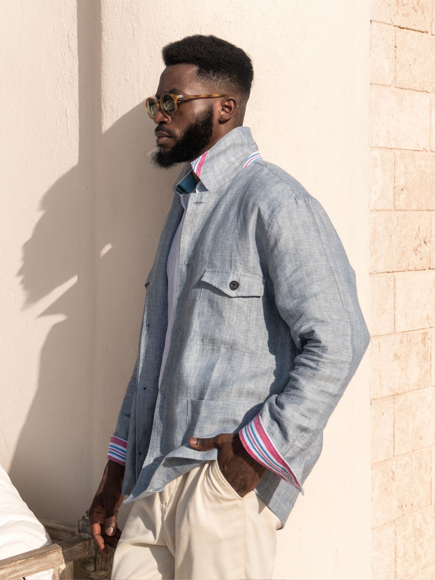 Ice-Blue Linen Hemp Shirt-Jacket by Koy Clothing