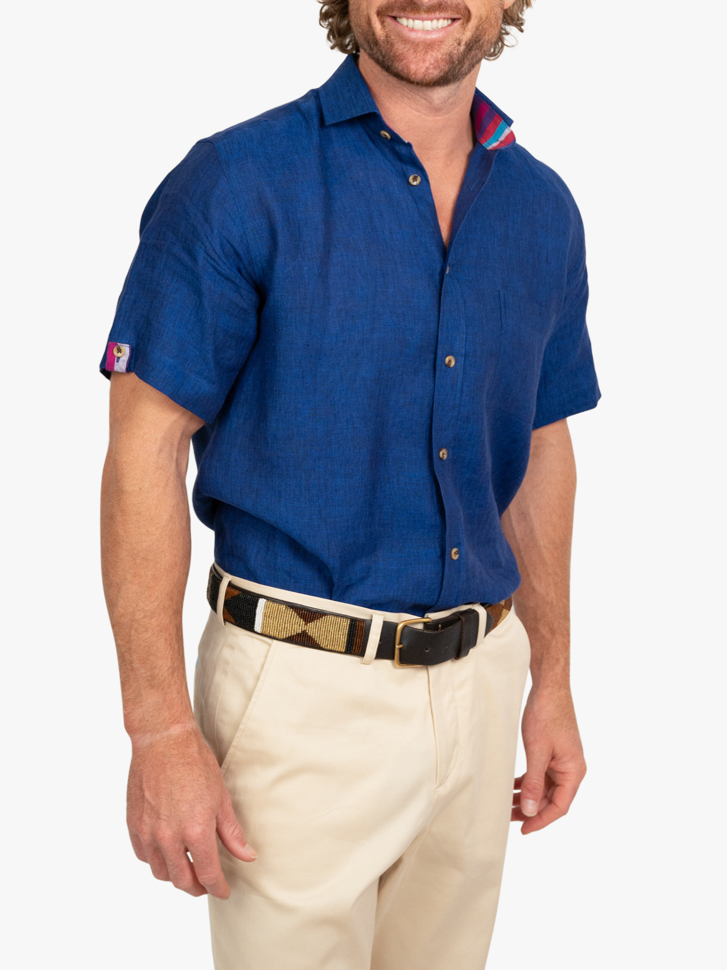 Royal Blue Short-Sleeved Linen Shirt