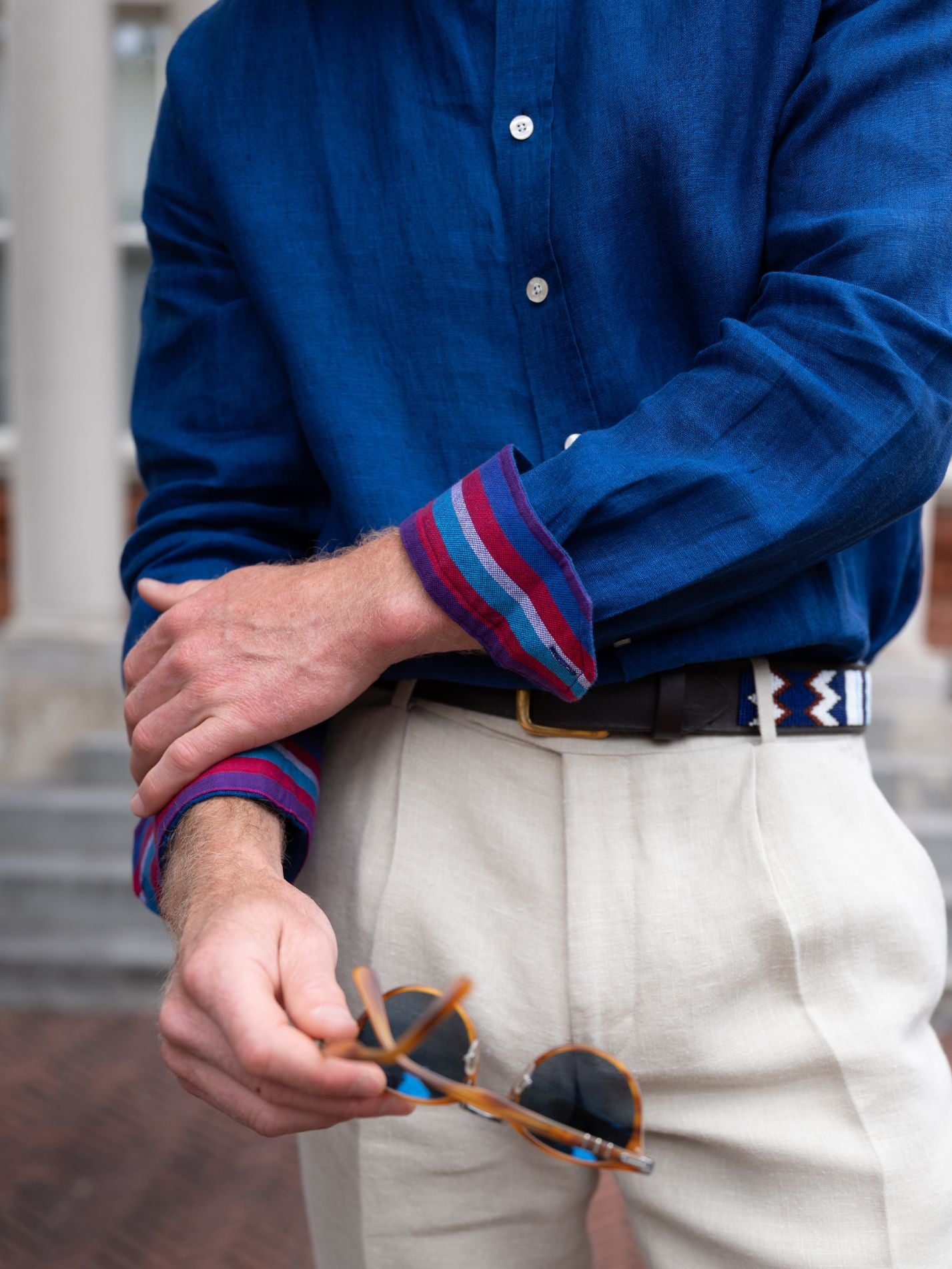 Royal Blue Linen Shirt - Cutaway Collar