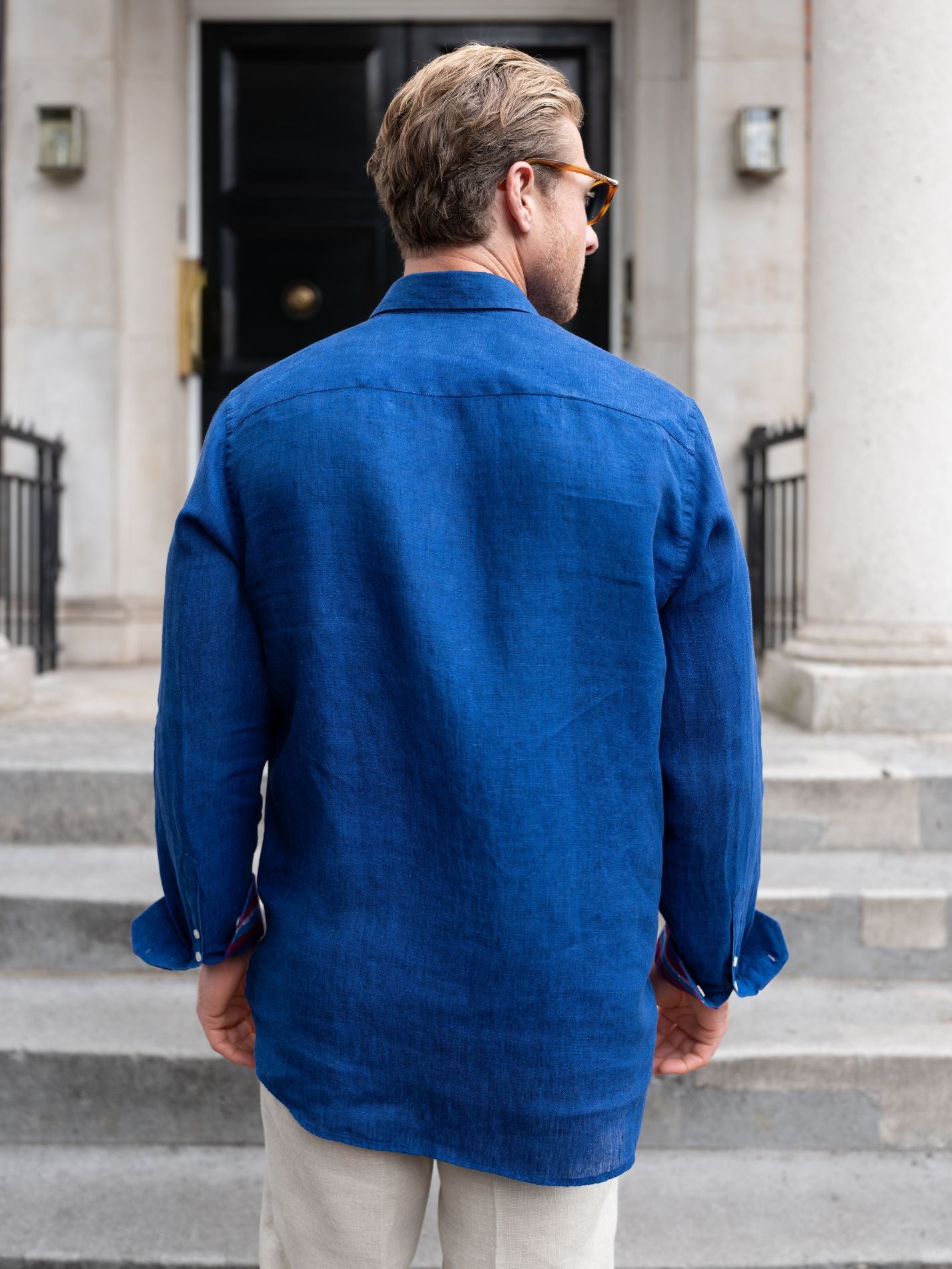 Royal Blue Linen Shirt - Cutaway Collar