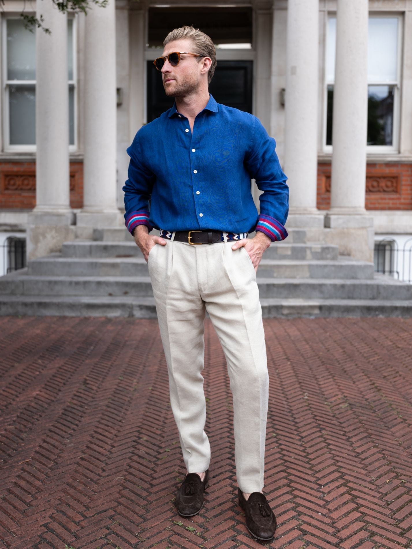 Royal Blue Linen Shirt - Cutaway Collar