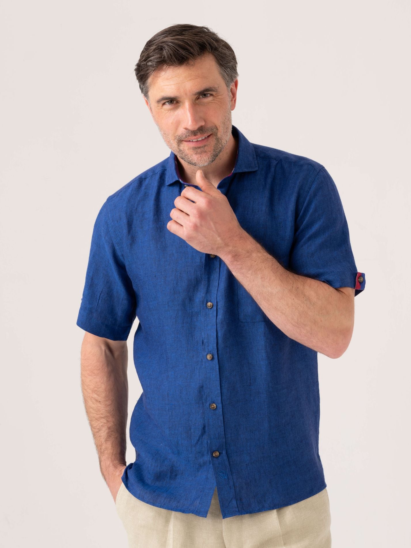 Navy Short-Sleeved Linen Shirt