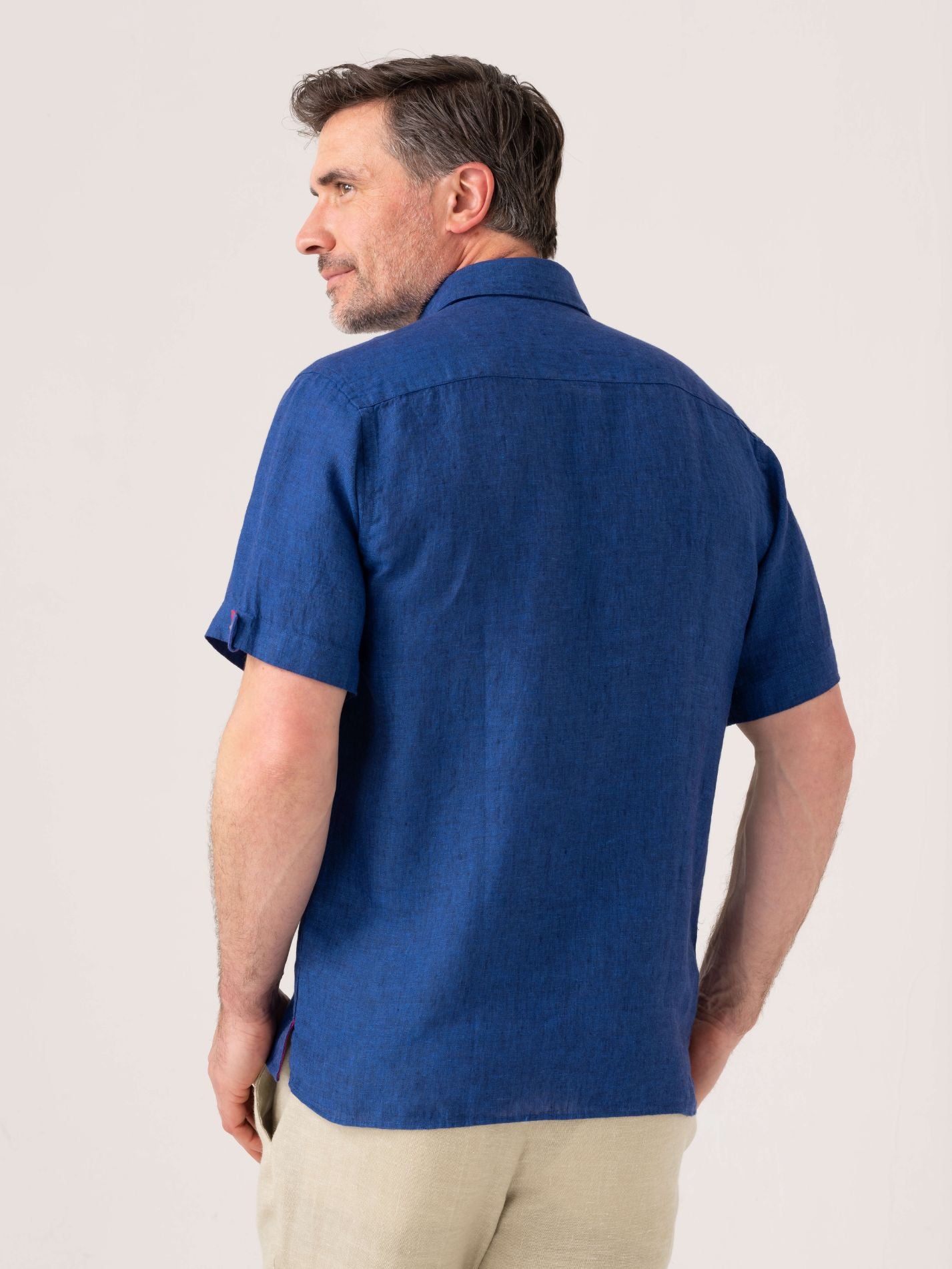 Navy Short-Sleeved Linen Shirt