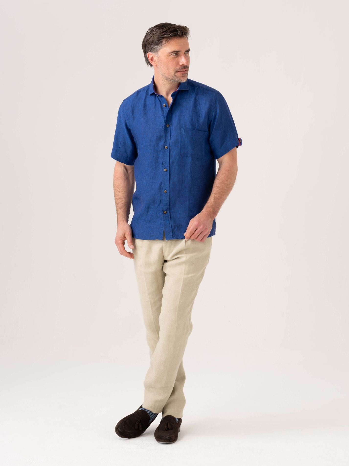 Navy Short-Sleeved Linen Shirt