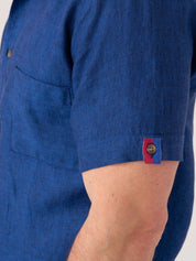 Navy Short-Sleeved Linen Shirt