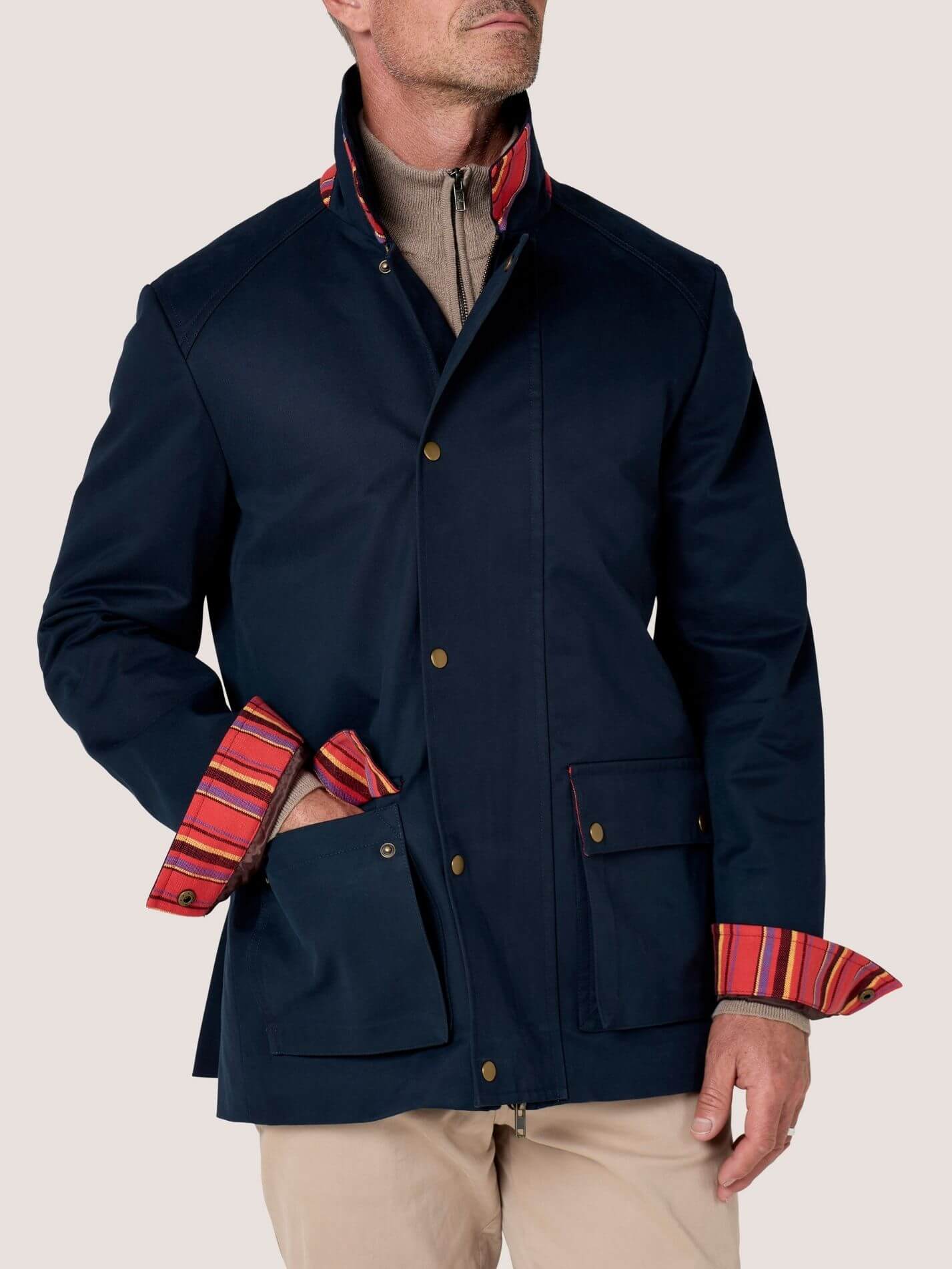 Navy Blue Aberdare Coat in British Millerain cotton twill