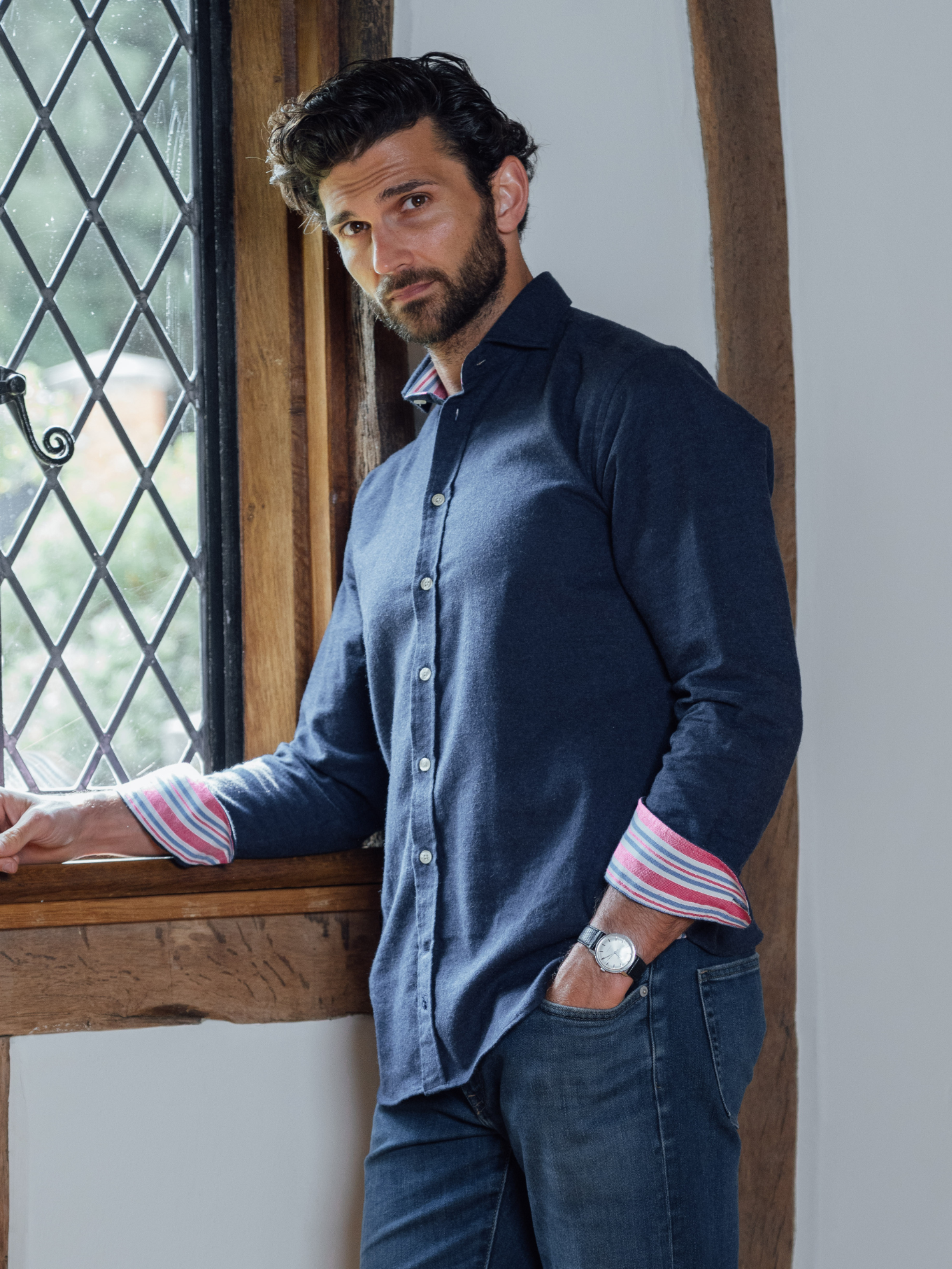 Navy Cotton-Cashmere Shirt