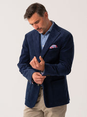 Mens Navy Corduroy Blazer with colourful details - front view 