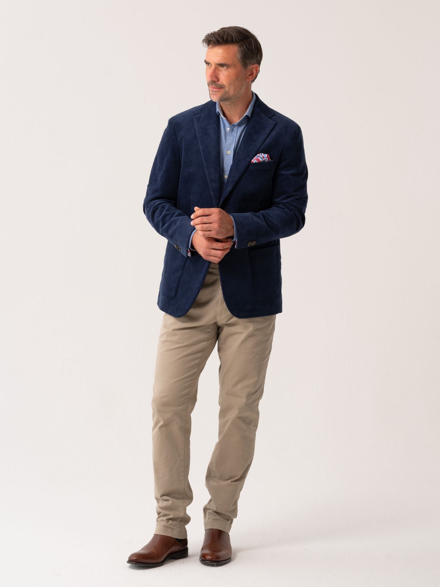 Mens Navy Corduroy Blazer - full body front view
