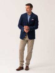 Mens Navy Corduroy Blazer - full body front view