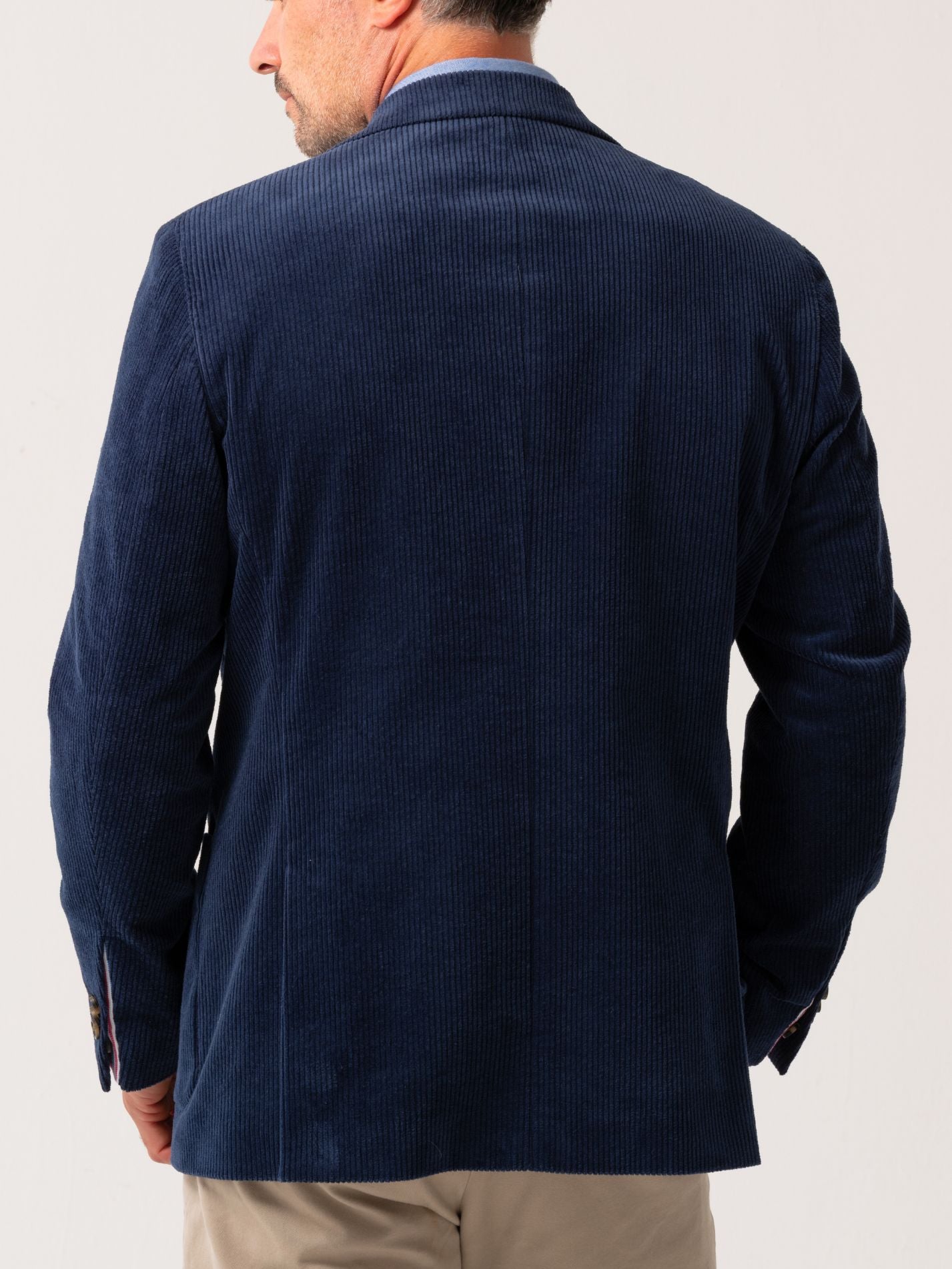 Mens Navy Corduroy Blazer with colourful details - back view 