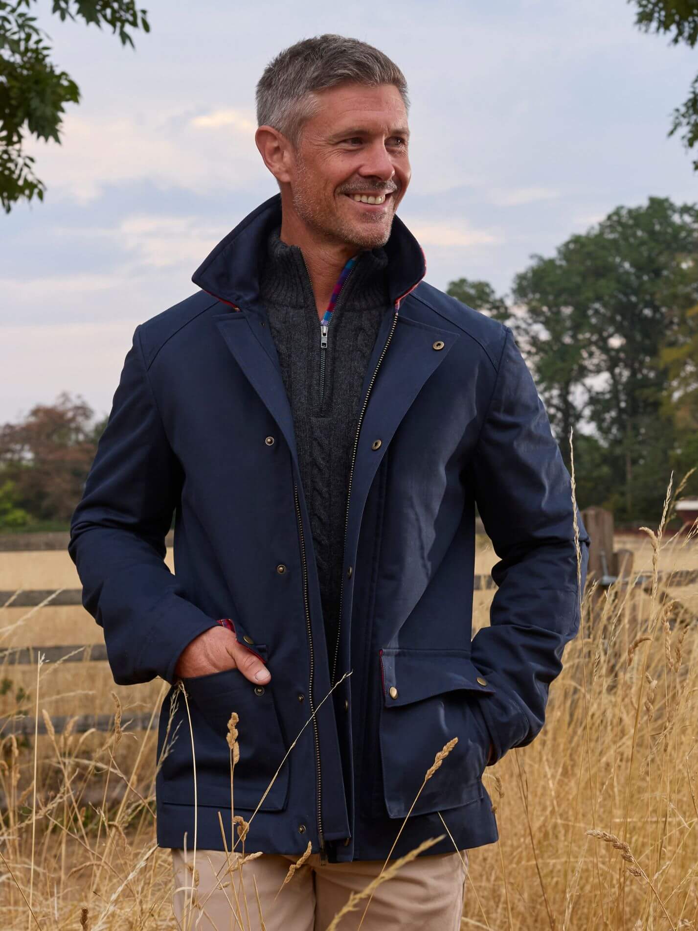 Navy Blue Aberdare Coat in British Millerain cotton twill