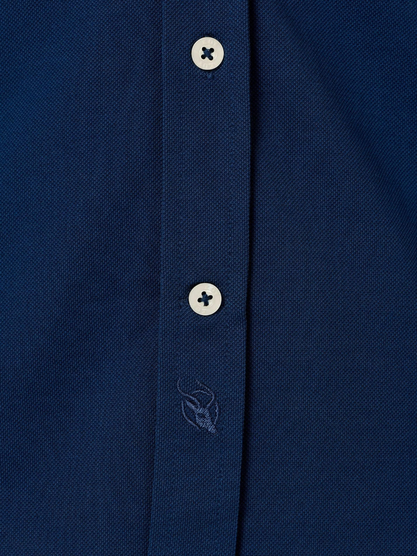 Navy Cotton Piqué shirt with cutaway collar, Kenyan Kikoy trim inside the collar, cuffs and side gusset