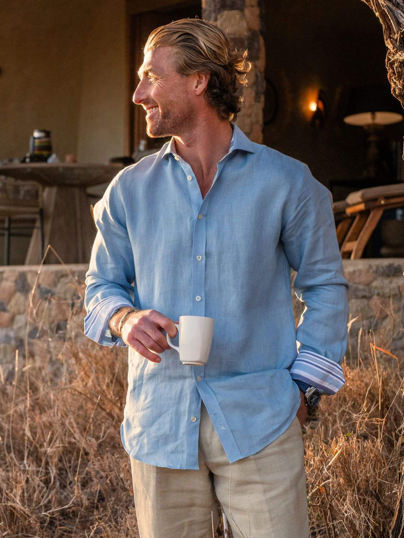 Ocean Blue Linen Shirt