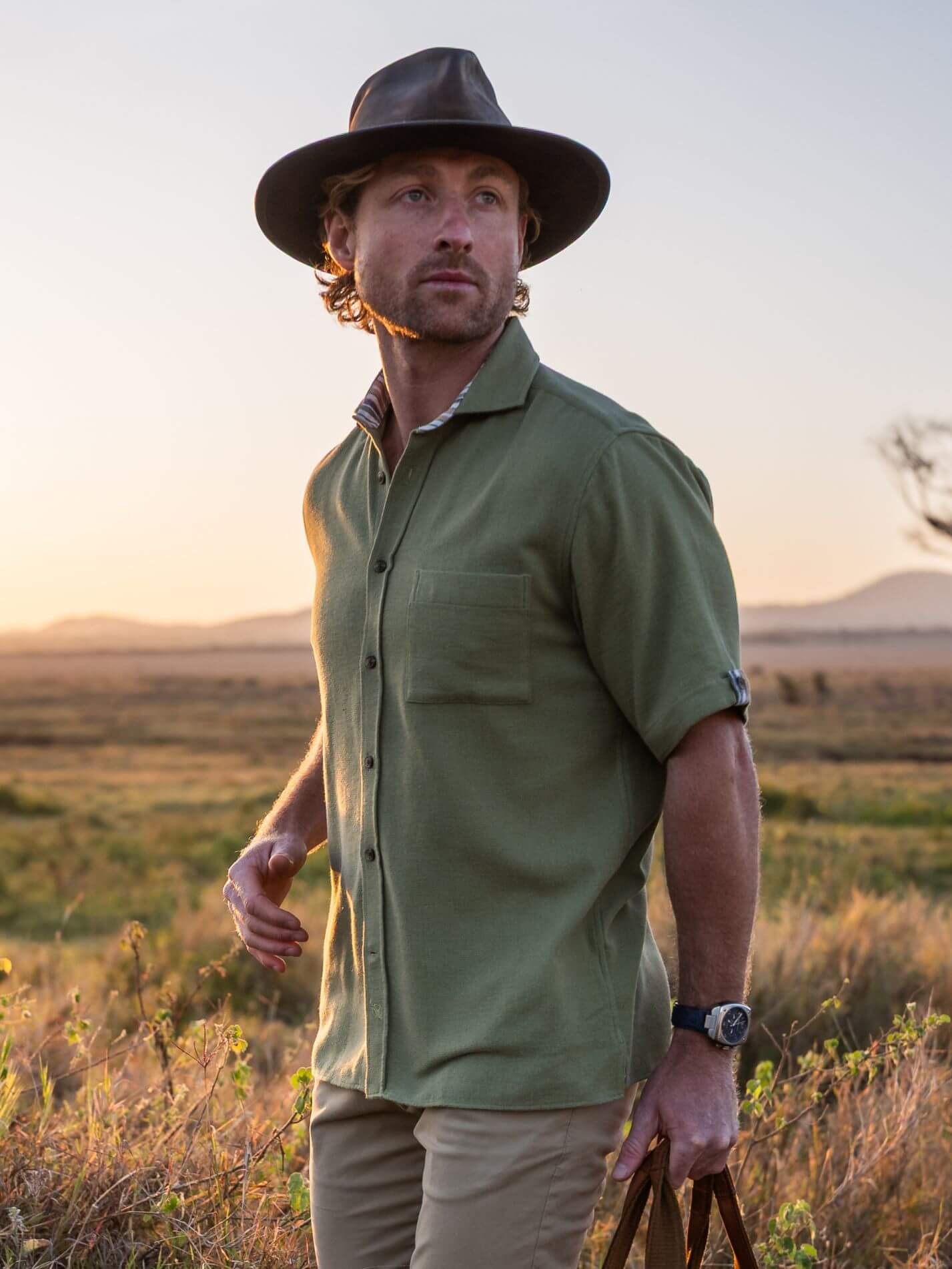 Men's Olive Sack Weave Short Sleeve Shirt | Koy Clothing