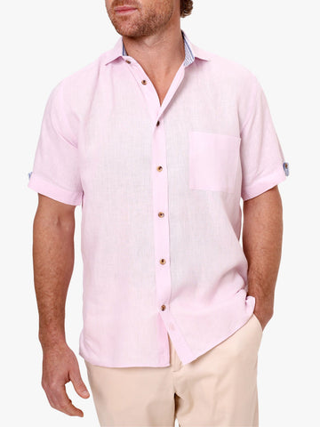 Pink Short-Sleeved Linen Shirt by Koy Clothing