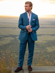 Teal Linen Blend Suit Trousers