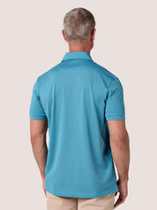 Slate Blue short-sleeve Cotton Piqué polo shirt, Kenyan Kikoy trim on the front placket and collar