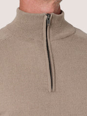 Stone quarter-zip jumper in 100% Merino wool, with Kenyan Kikoy trim inside the collar