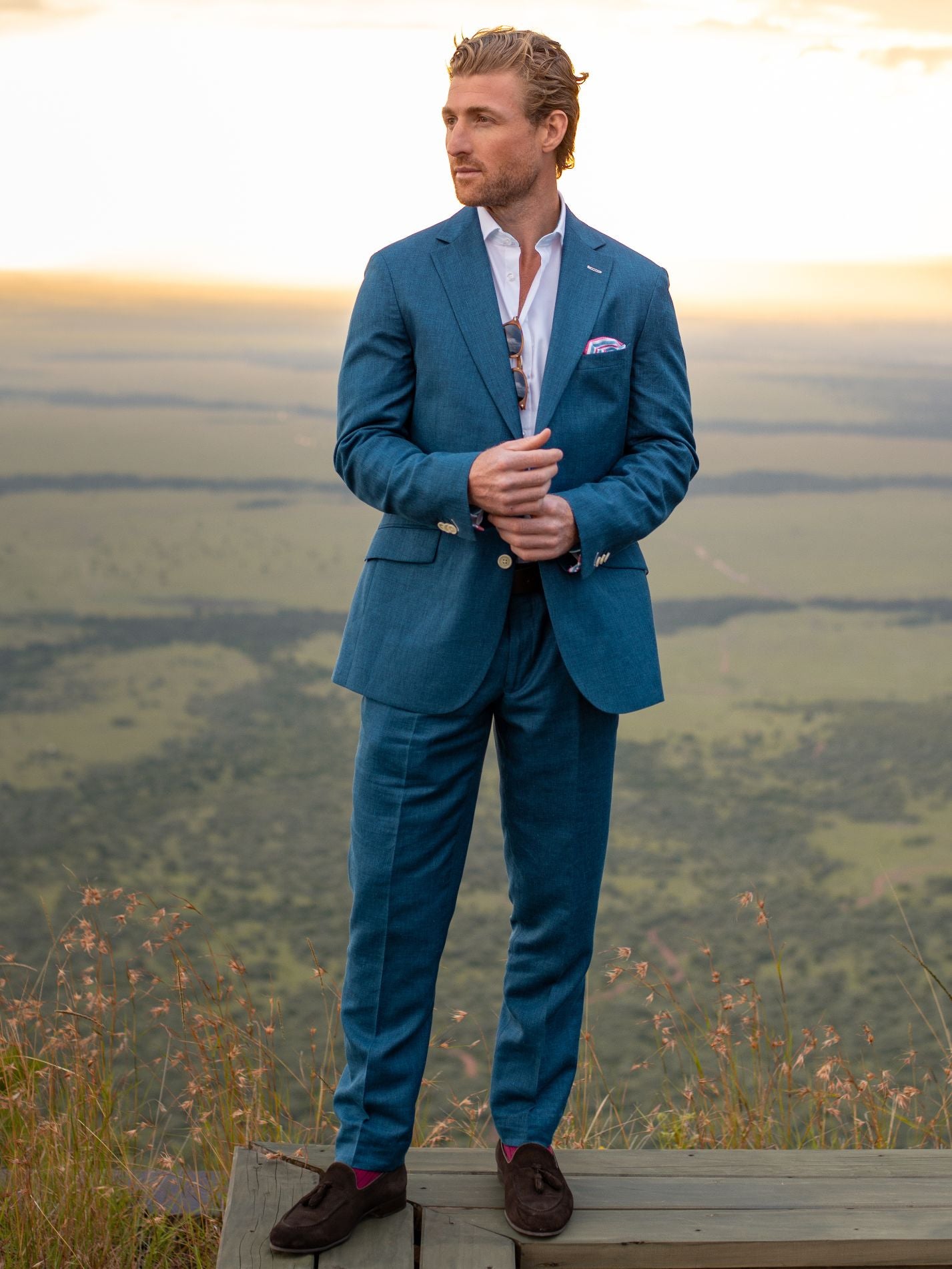 Teal Linen Blend Blazer 