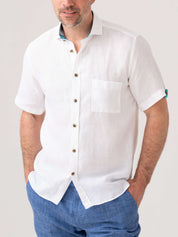 White Short-Sleeved Linen Shirt