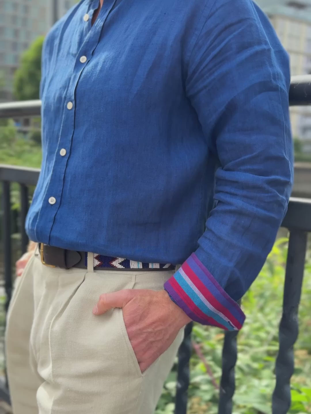 Royal Blue Linen Shirt - Cutaway Collar