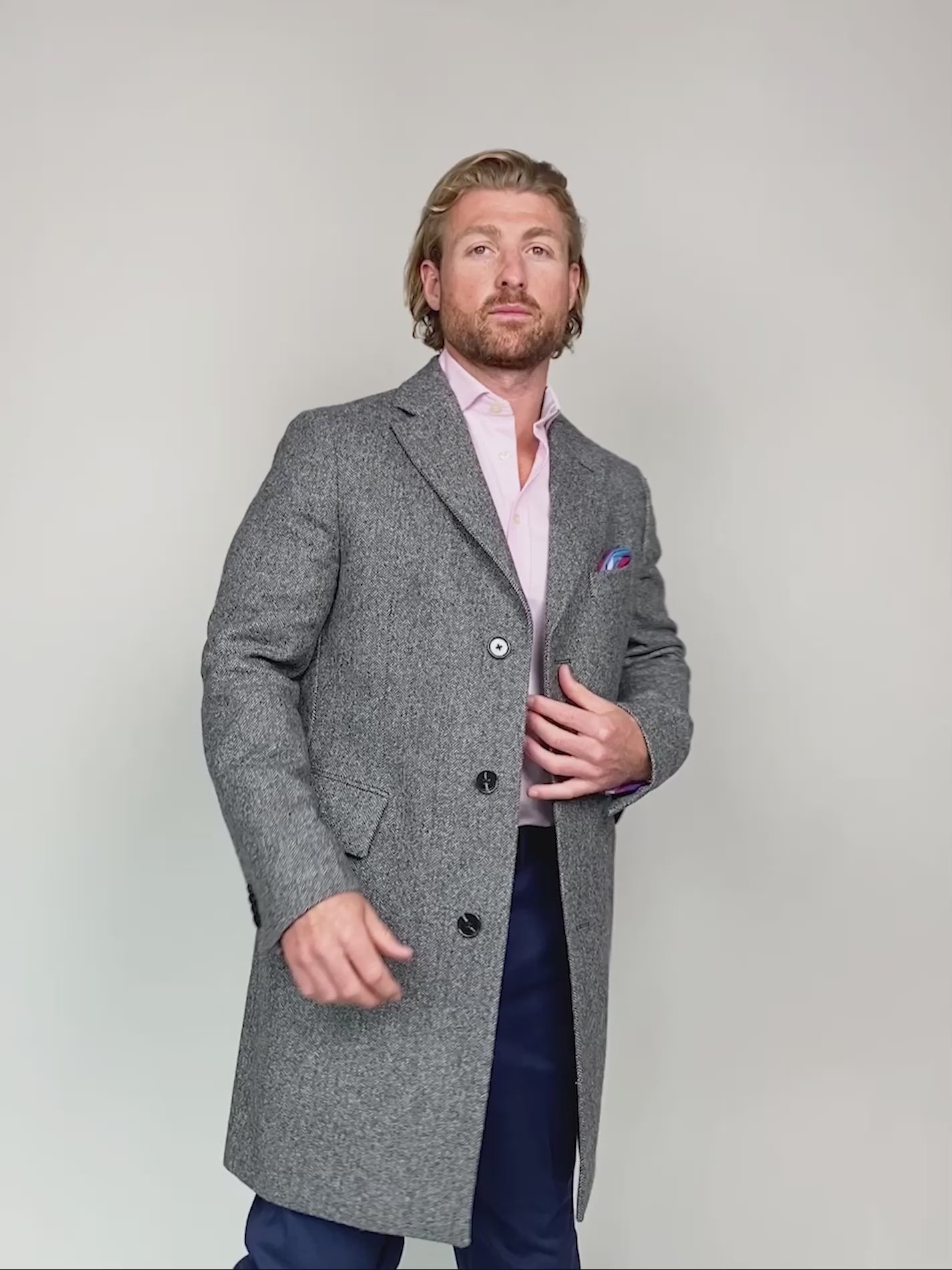 Men s Charcoal British Wool Herringbone Overcoat Koy Clothing