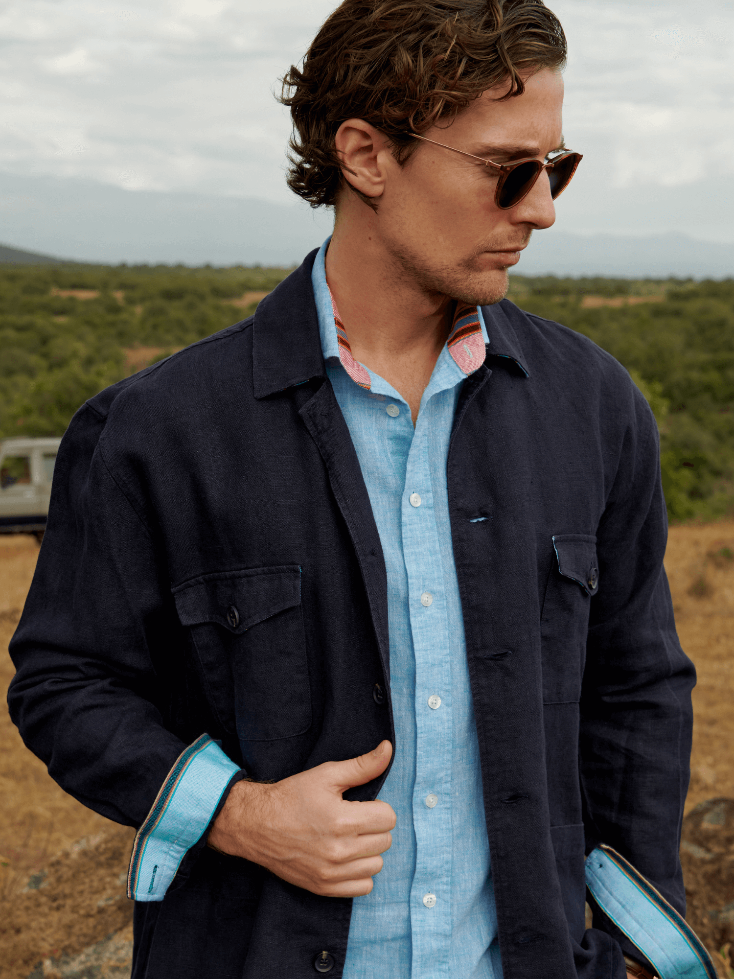Bahari Navy Linen Shirt-Jacket