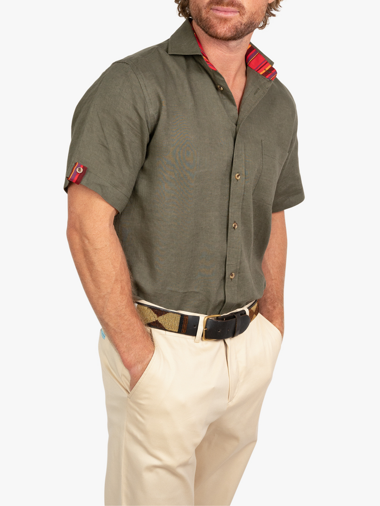 Khaki short 2025 sleeve button up