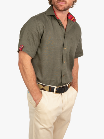Khaki Short-Sleeved Linen Shirt