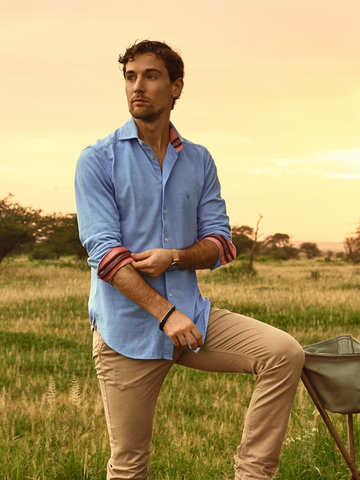 Jiwe Blue Pique Cotton Shirt