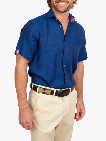 Navy Short-Sleeved Linen Shirt