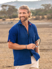 Navy Short-Sleeved Linen Shirt