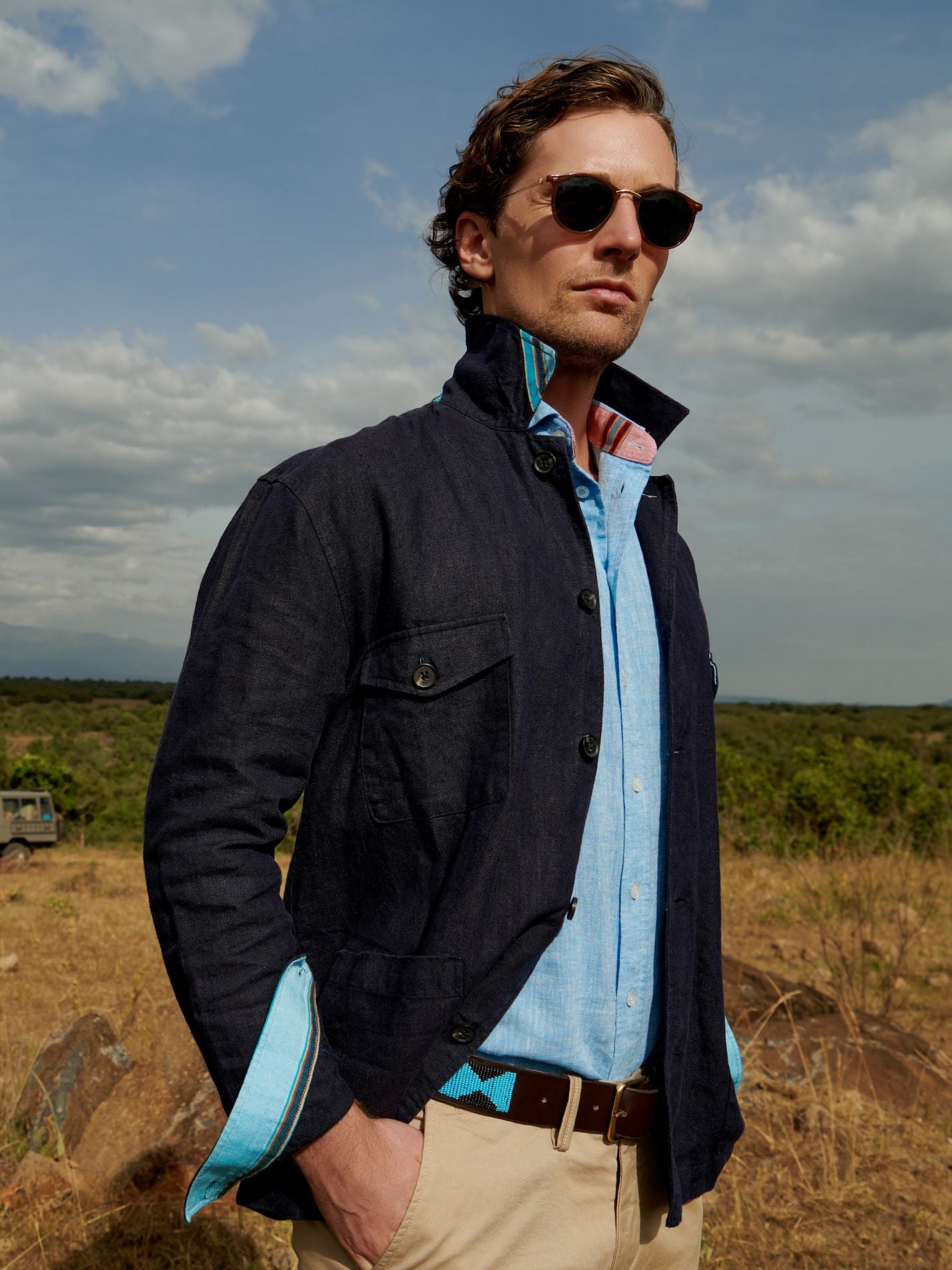 Bahari Navy Linen Shirt-Jacket